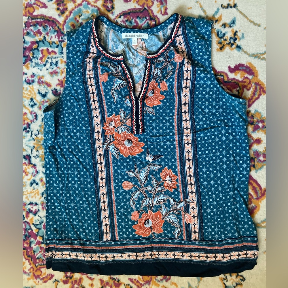 3/$15 Daniel Rainn Sleeveless Top Boho Large Blouse floral pattern
